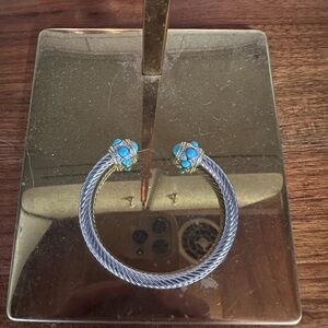Silver and Blue Gemstone Cuff Bracelet